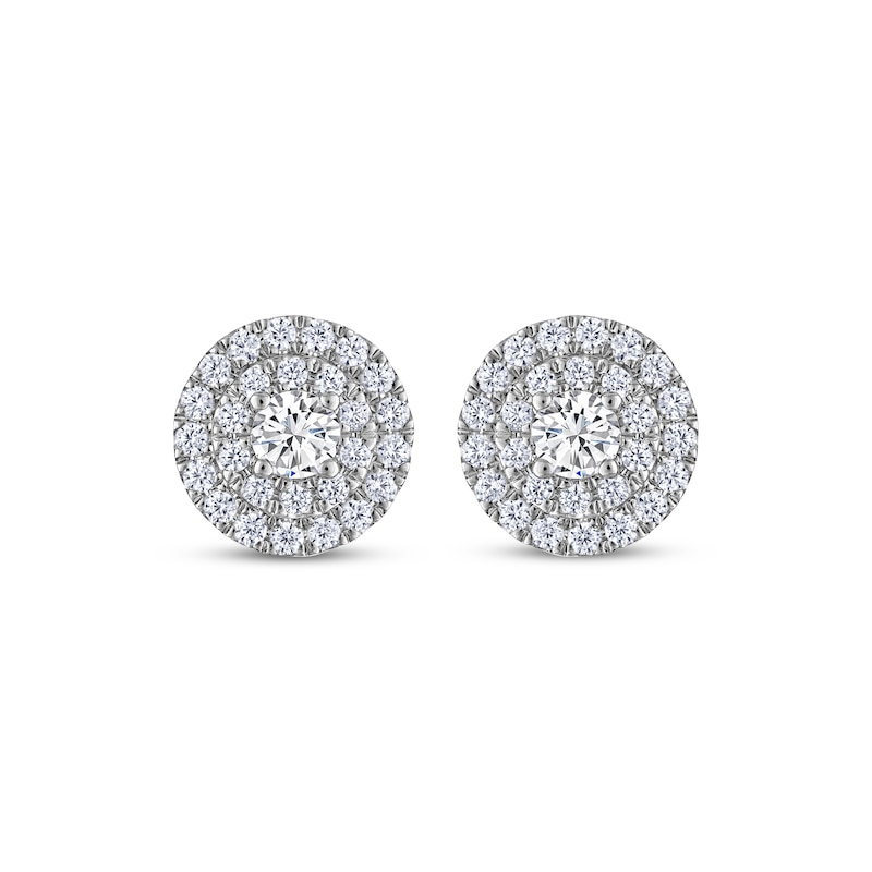 Main Image 2 of THE LEO Diamond Double Halo Stud Earrings 1 ct tw 14K White Gold