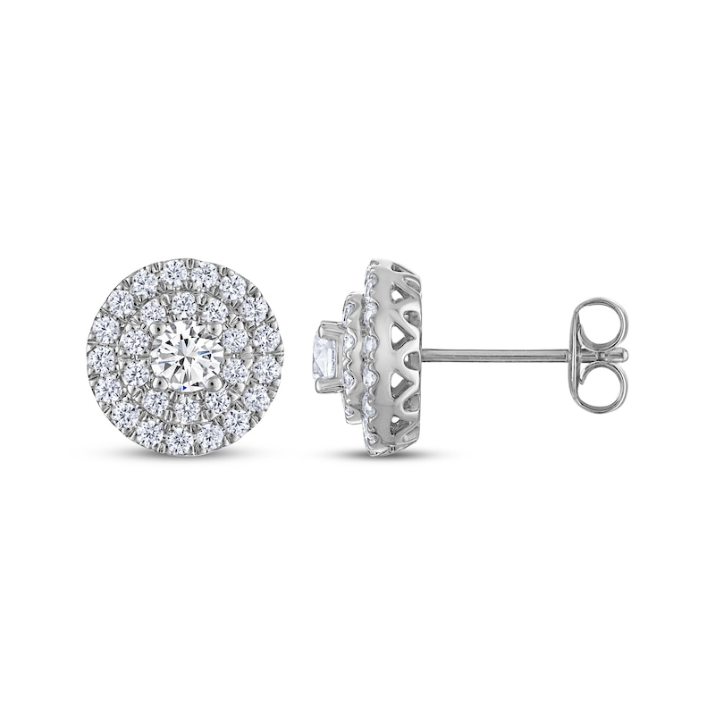 Main Image 3 of THE LEO Diamond Double Halo Stud Earrings 1 ct tw 14K White Gold