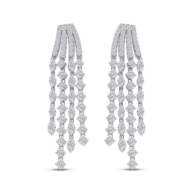 Main Image 2 of Marquise & Round-Cut Diamond Staggered Four-Row Drop Earrings 7 ct tw 14K White Gold