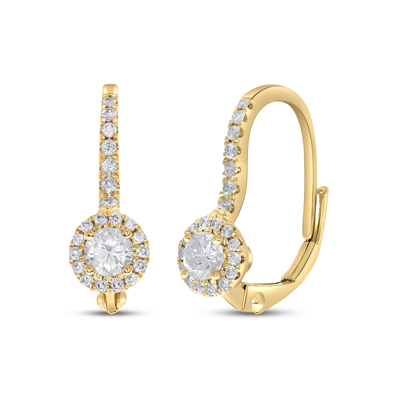 Main Image 1 of Diamond Halo Drop Earrings 1/2 ct tw 10K Yellow Gold