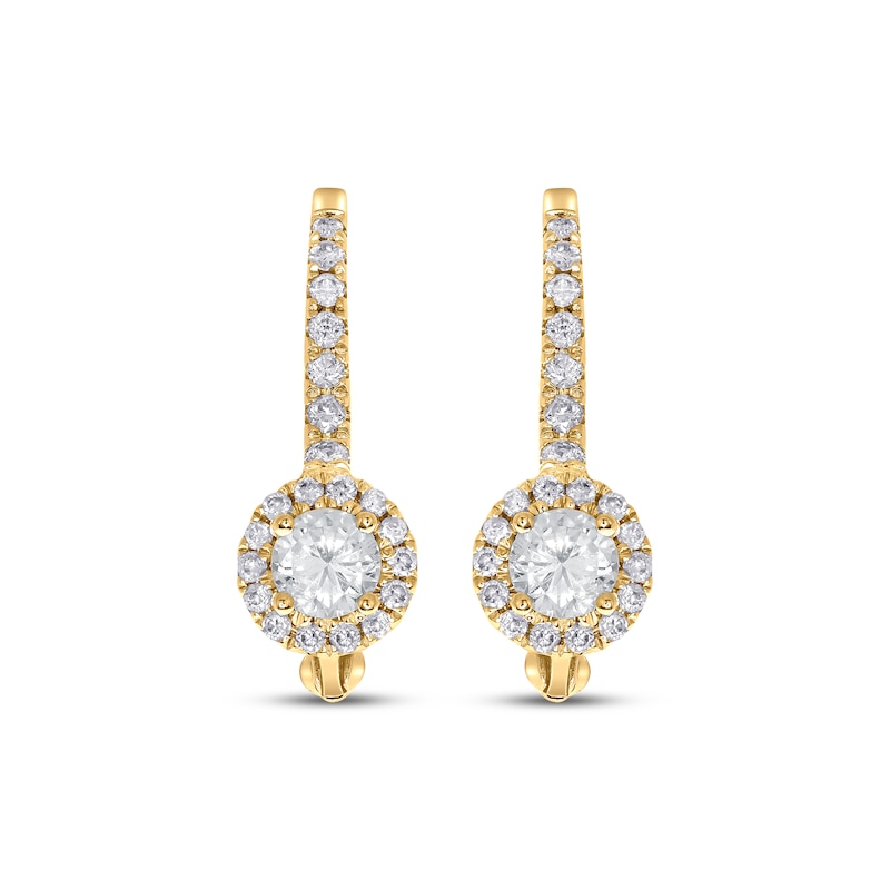 Main Image 2 of Diamond Halo Drop Earrings 1/2 ct tw 10K Yellow Gold