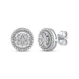 Multi-Diamond Halo Stud Earrings 1/10 ct tw Sterling Silver