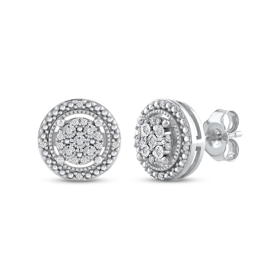 Multi-Diamond Halo Stud Earrings 1/10 ct tw Sterling Silver