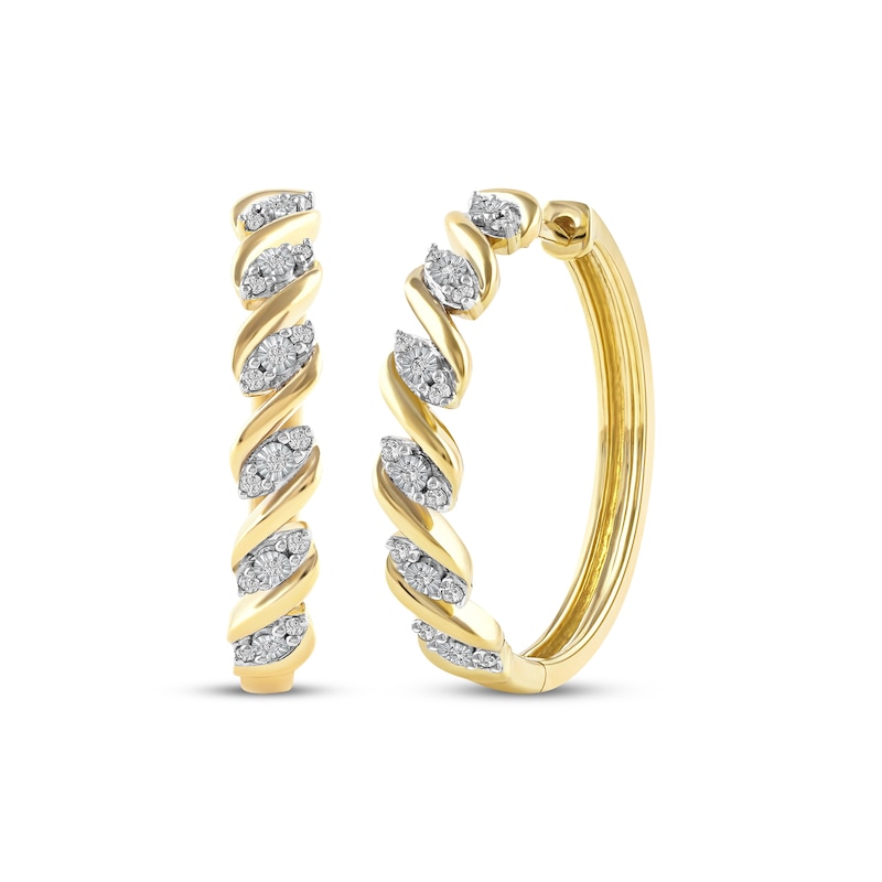 Main Image 1 of Diamond Twist Hoop Earrings 1/4 ct tw 10K Yellow Gold