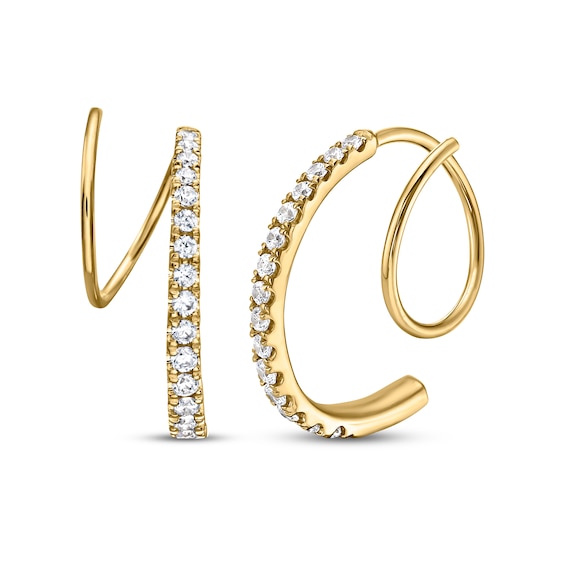 Diamond Huggie J-Hoop Earrings 1/3 ct tw 10K Yellow Gold