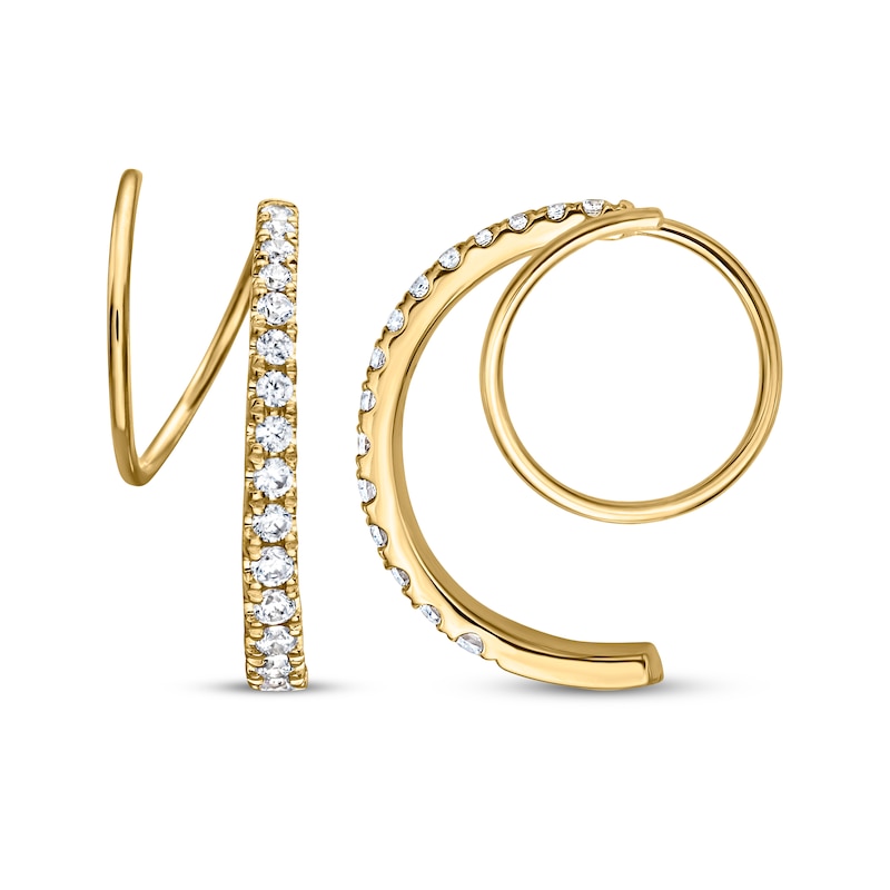 Main Image 3 of Diamond Huggie J-Hoop Earrings 1/3 ct tw 10K Yellow Gold