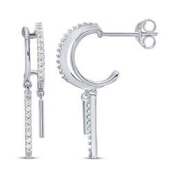 Diamond Two-Row J-Hoop Double Dangle Earrings 1/6 ct tw 10K White Gold