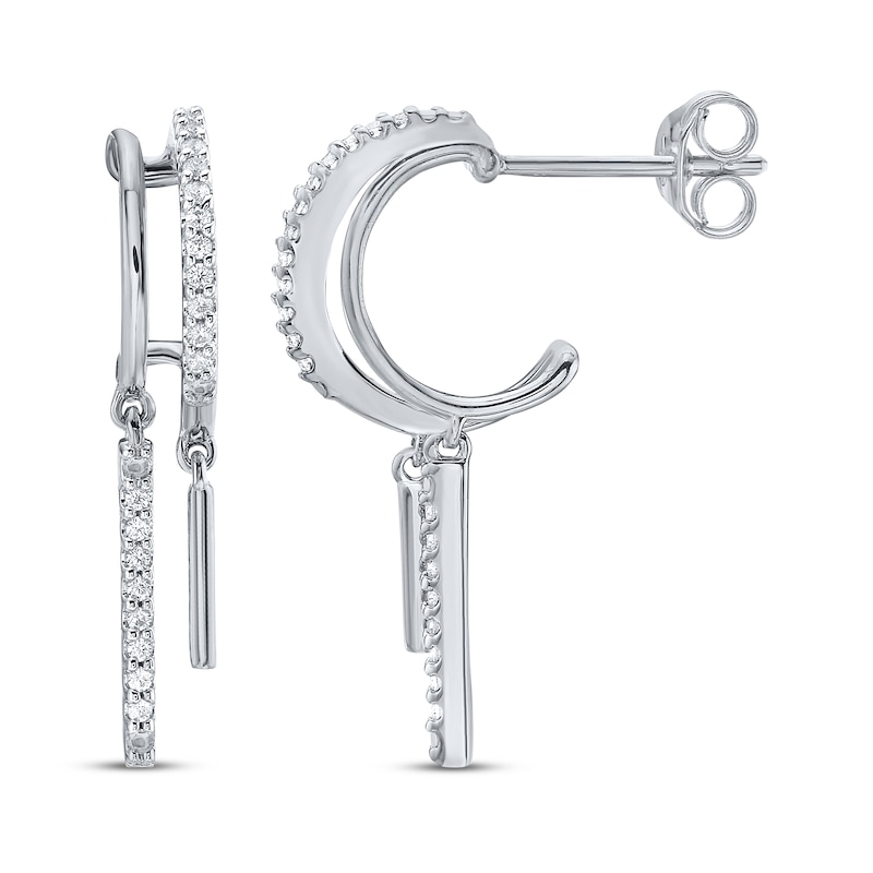 Main Image 1 of Diamond Two-Row J-Hoop Double Dangle Earrings 1/6 ct tw 10K White Gold