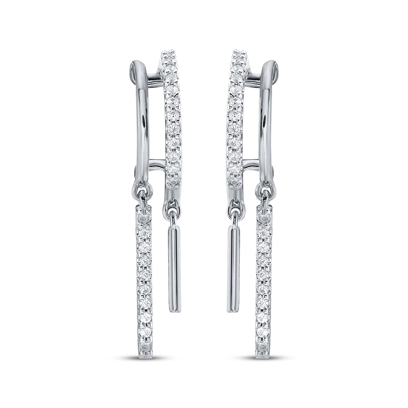 Main Image 2 of Diamond Two-Row J-Hoop Double Dangle Earrings 1/6 ct tw 10K White Gold