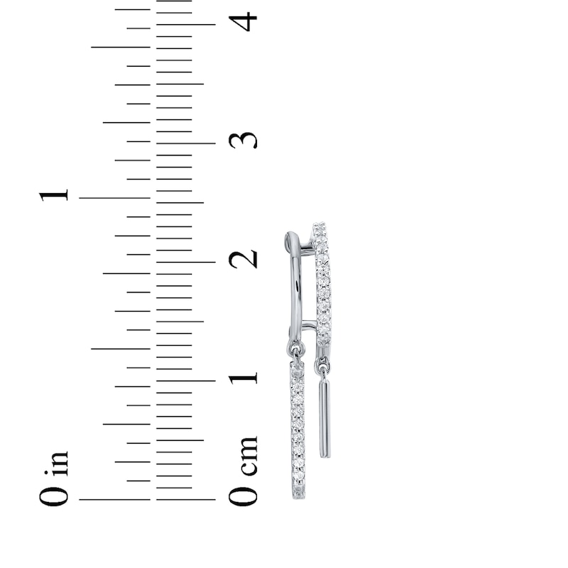 Main Image 4 of Diamond Two-Row J-Hoop Double Dangle Earrings 1/6 ct tw 10K White Gold