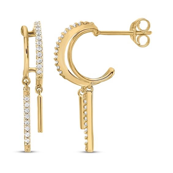 Diamond Two-Row J-Hoop Dangle Earrings 1/6 ct tw 10K Yellow Gold