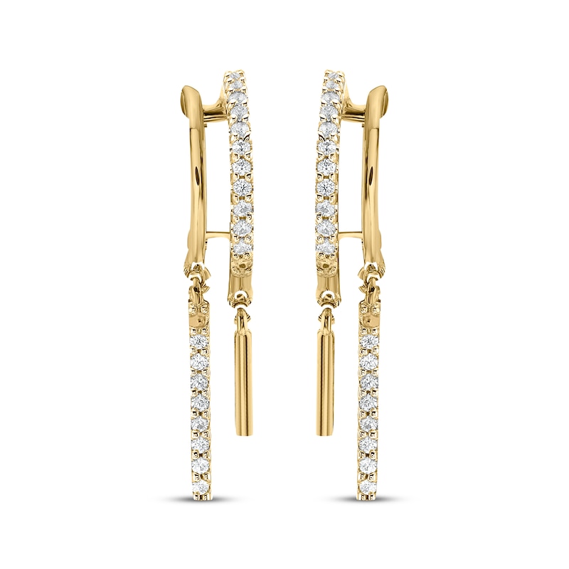 Main Image 2 of Diamond Two-Row J-Hoop Dangle Earrings 1/6 ct tw 10K Yellow Gold