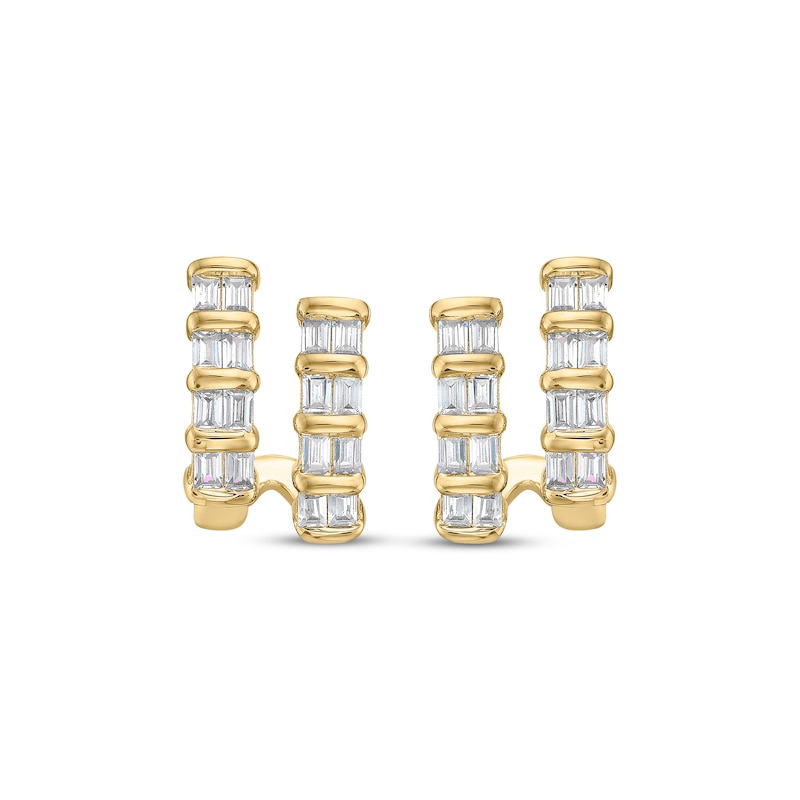 Main Image 2 of Baguette-Cut Diamond Two-Row J-Hoop Earrings 1/3 ct tw 10K Yellow Gold