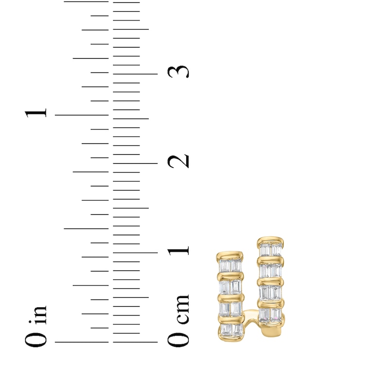 Main Image 4 of Baguette-Cut Diamond Two-Row J-Hoop Earrings 1/3 ct tw 10K Yellow Gold