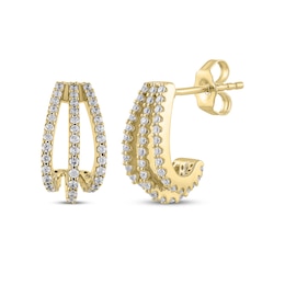 Diamond Three-Row J-Hoop Earrings 1/2 ct tw 10K Yellow Gold