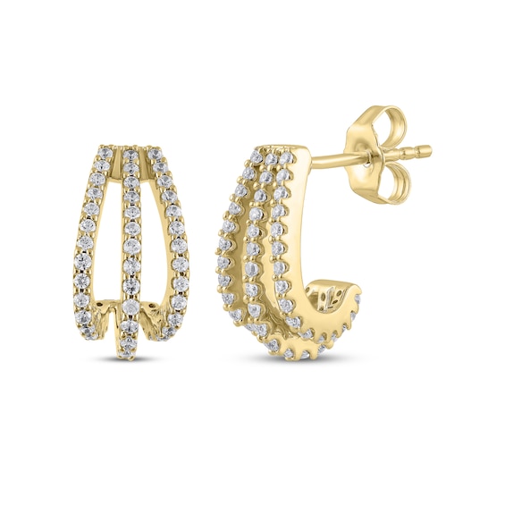 Diamond Three-Row J-Hoop Earrings 1/2 ct tw 10K Yellow Gold