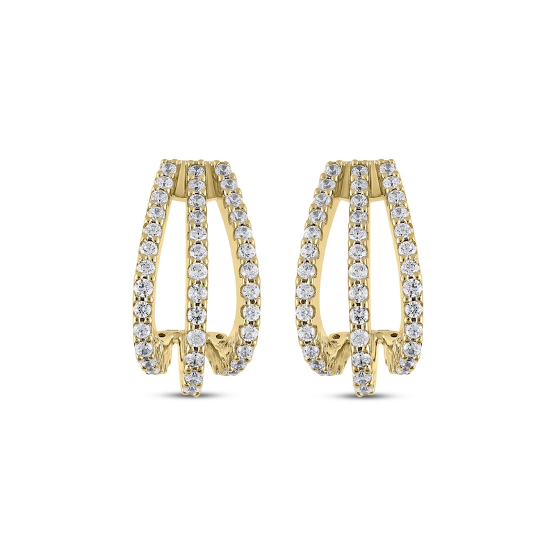 Main Image 2 of Diamond Three-Row J-Hoop Earrings 1/2 ct tw 10K Yellow Gold