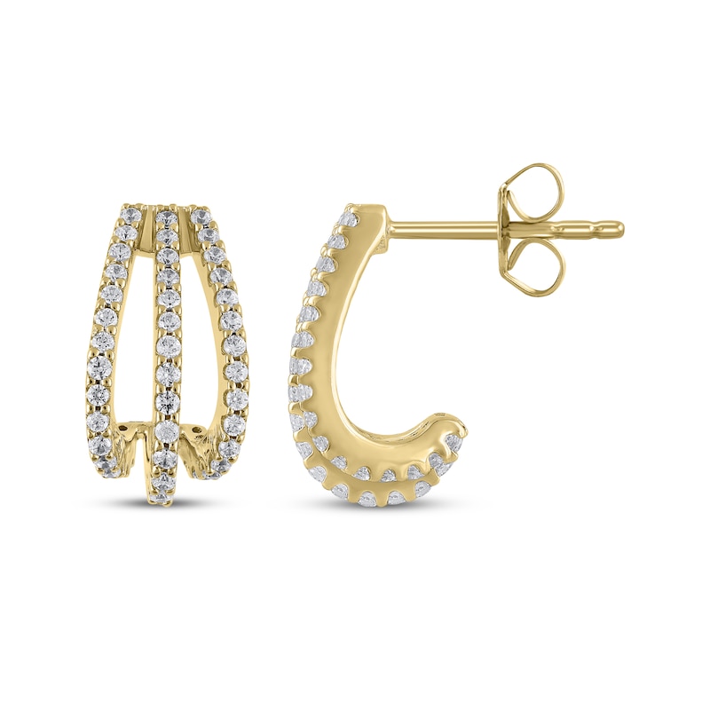 Main Image 3 of Diamond Three-Row J-Hoop Earrings 1/2 ct tw 10K Yellow Gold