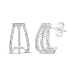 Diamond Split Three-Row J-Hoop Earrings 1/3 ct tw 10K White Gold