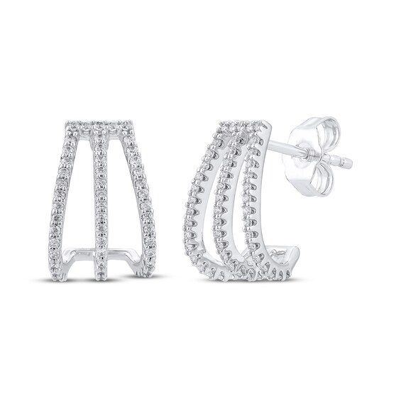 Diamond Split Three-Row J-Hoop Earrings 1/3 ct tw 10K White Gold
