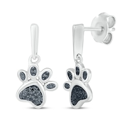 Black Diamond Paw Print Dangle Earrings 1/8 ct tw Sterling Silver