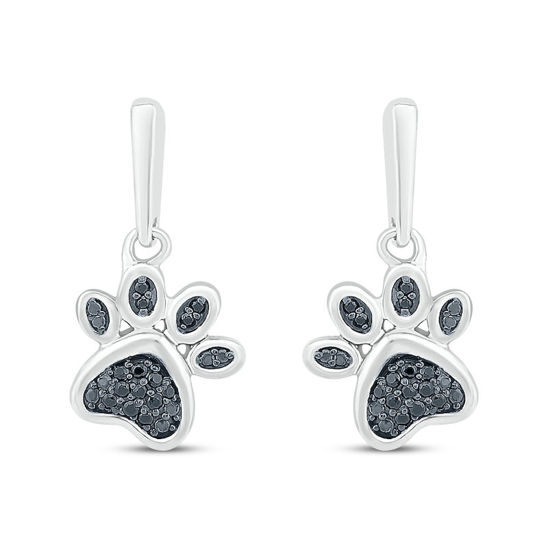 Main Image 2 of Black Diamond Paw Print Dangle Earrings 1/8 ct tw Sterling Silver