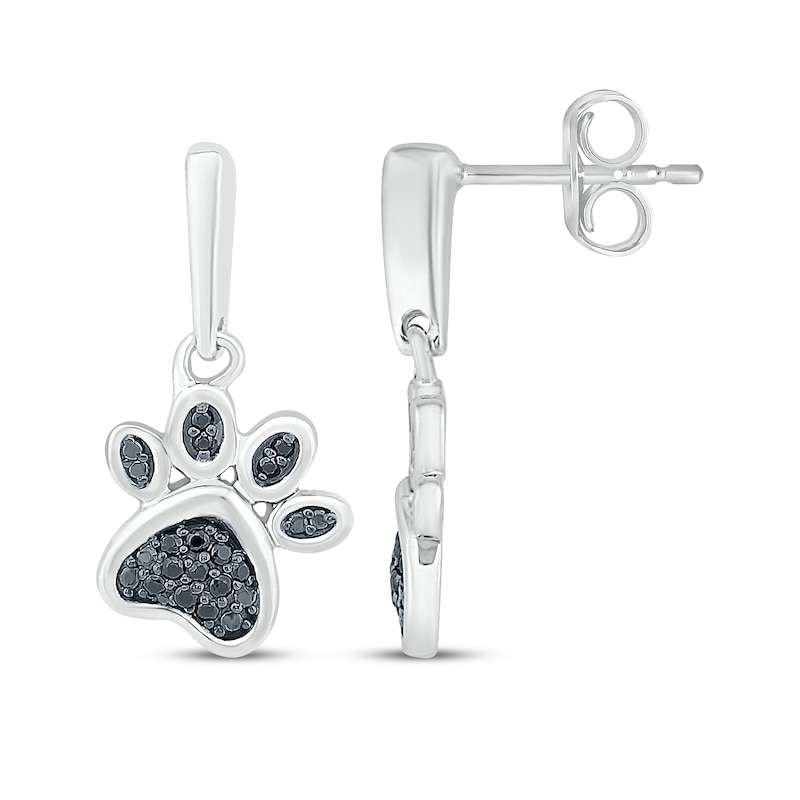 Main Image 3 of Black Diamond Paw Print Dangle Earrings 1/8 ct tw Sterling Silver