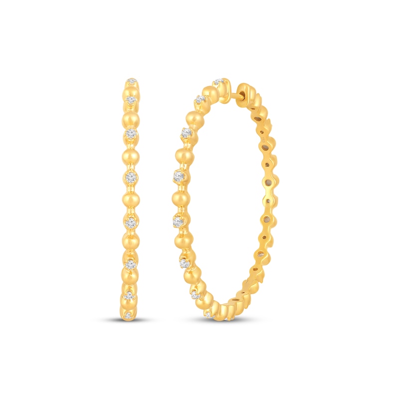 Main Image 1 of Diamond Beaded Hoop Earrings 1/2 ct tw 10K Yellow Gold