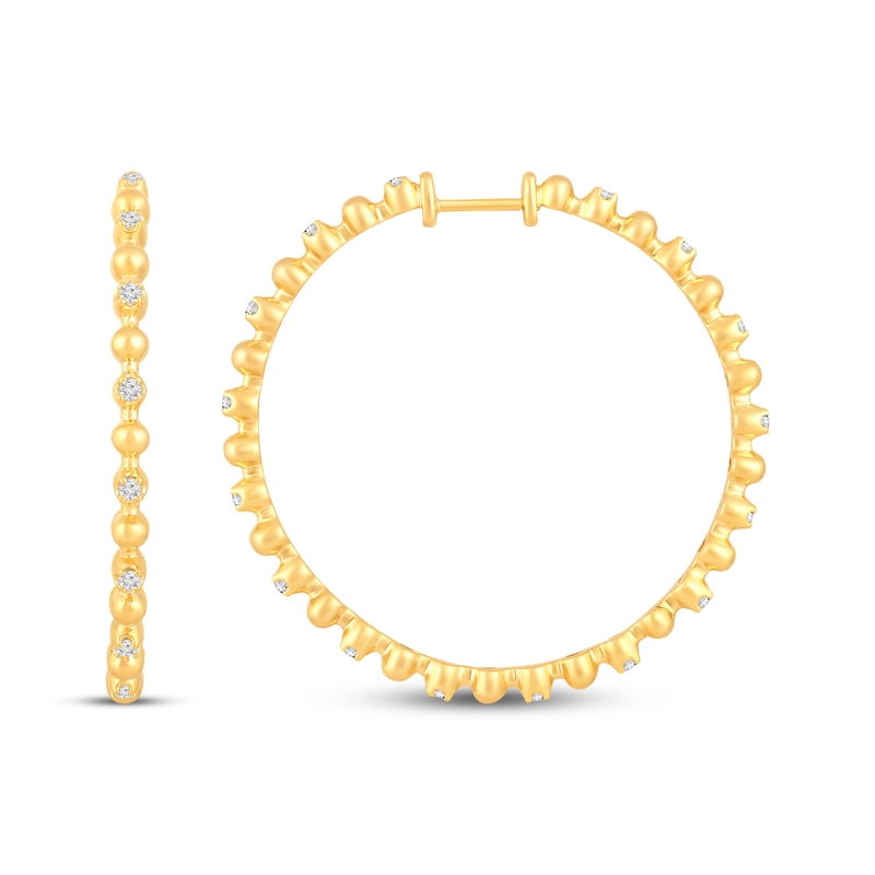 Main Image 3 of Diamond Beaded Hoop Earrings 1/2 ct tw 10K Yellow Gold