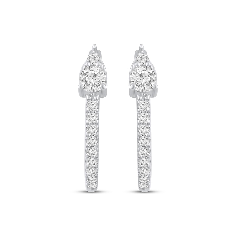Main Image 2 of Multi-Diamond Teardrop Hoop Earrings 3/8 ct tw 10K White Gold