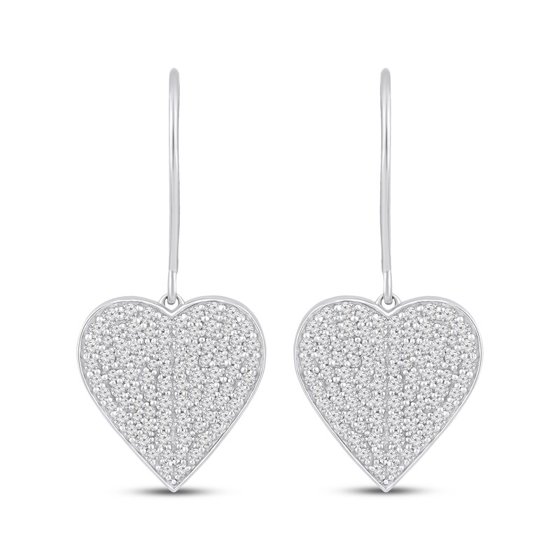 Main Image 2 of Diamond Heart-Shaped Concave Dangle Earrings 1 ct tw 10K White Gold