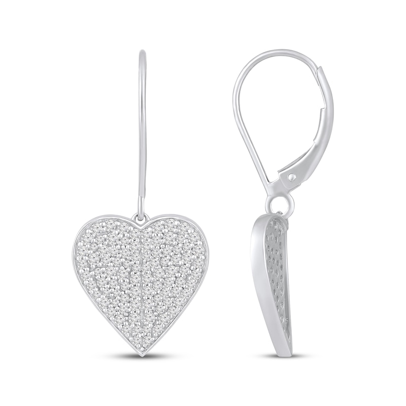 Main Image 3 of Diamond Heart-Shaped Concave Dangle Earrings 1 ct tw 10K White Gold