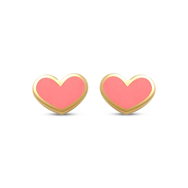 Main Image 2 of Children's Pink Enamel Heart Stud Earrings 14K Yellow Gold