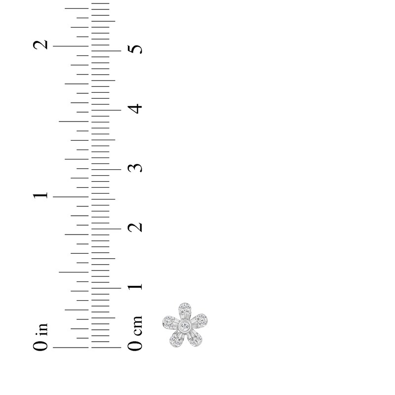 Main Image 4 of Baguette & Round-Cut Diamond Daisy Stud Earrings 1/5 ct tw 10K White Gold