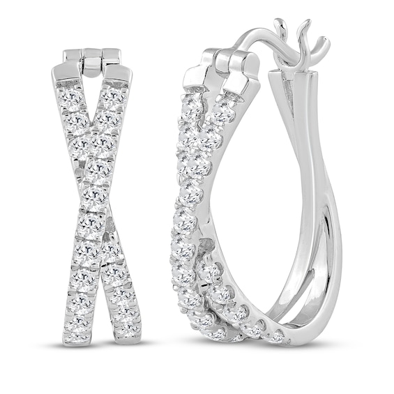 Diamond Crossover Oval Hoop Earrings 3/4 ct tw 10K White Gold