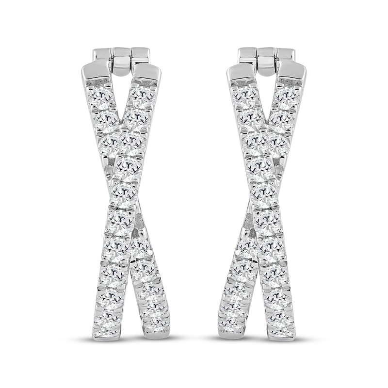 Main Image 2 of Diamond Crossover Oval Hoop Earrings 3/4 ct tw 10K White Gold
