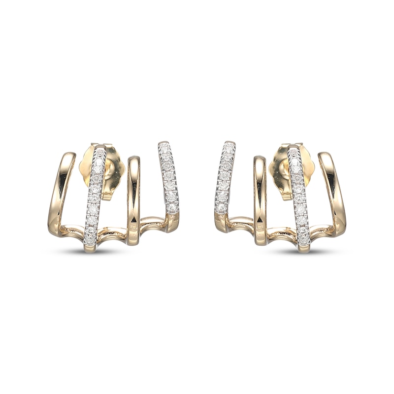 Main Image 2 of Diamond Four-Row J-Hoop Earrings 1/10 ct tw 10K Yellow Gold