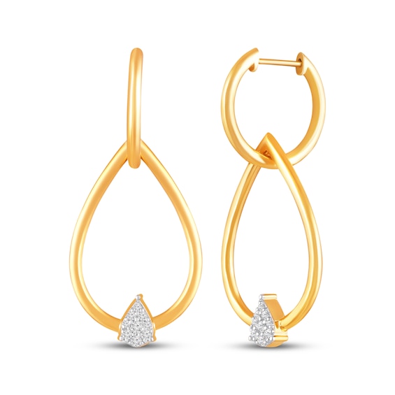 Multi-Diamond Convertible Teardrop Dangle & Hoop Earrings 1/10 ct tw 10K Yellow Gold