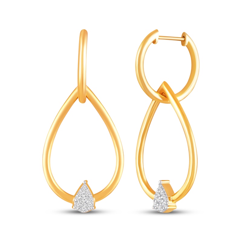 Main Image 1 of Multi-Diamond Convertible Teardrop Dangle & Hoop Earrings 1/10 ct tw 10K Yellow Gold