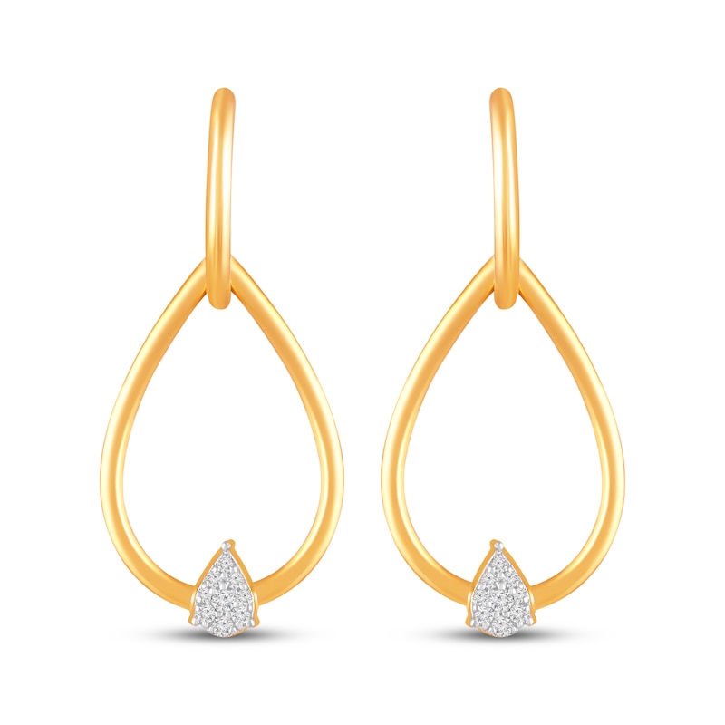 Main Image 2 of Multi-Diamond Convertible Teardrop Dangle & Hoop Earrings 1/10 ct tw 10K Yellow Gold