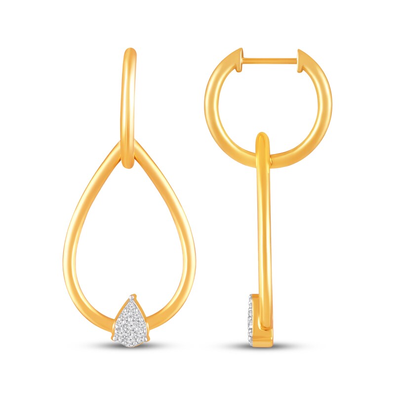 Main Image 3 of Multi-Diamond Convertible Teardrop Dangle & Hoop Earrings 1/10 ct tw 10K Yellow Gold