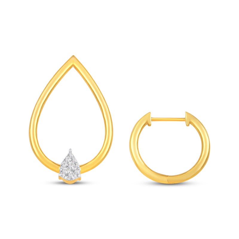 Main Image 4 of Multi-Diamond Convertible Teardrop Dangle & Hoop Earrings 1/10 ct tw 10K Yellow Gold