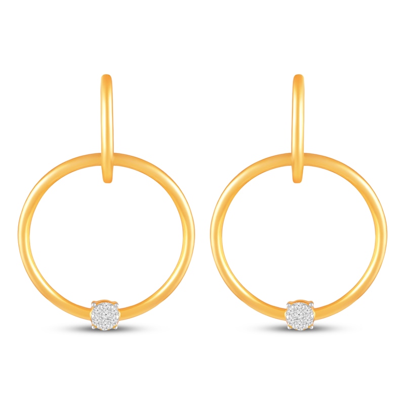Main Image 2 of Multi-Diamond Convertible Circle Dangle & Hoop Earrings 1/10 ct tw 10K Yellow Gold
