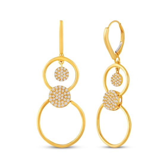 Multi-Diamond Circle Flip Dangle Earrings 1/2 ct tw 10K Yellow Gold