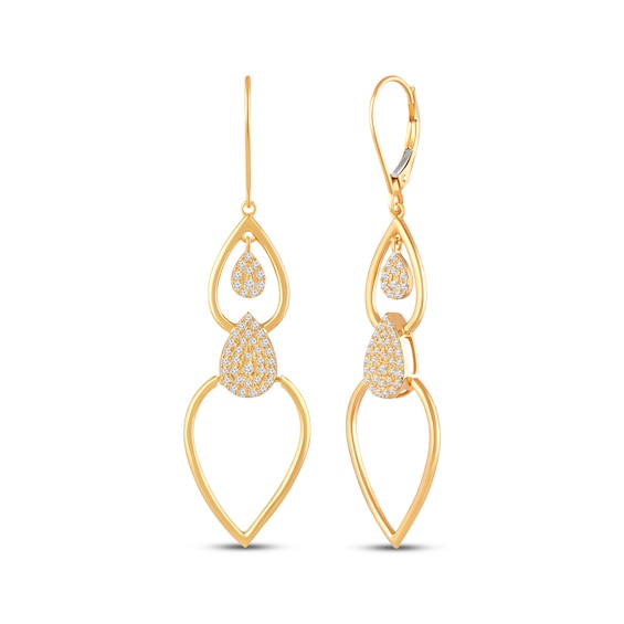 Multi-Diamond Teardrop Flip Dangle Earrings 1/2 ct tw 10K Yellow Gold