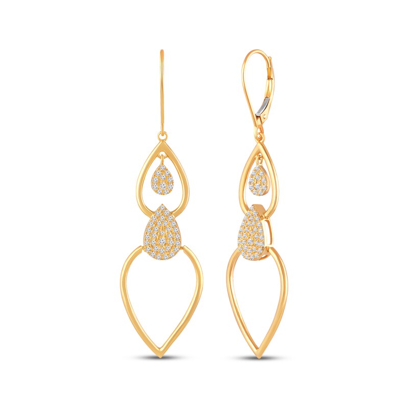 Main Image 1 of Multi-Diamond Teardrop Flip Dangle Earrings 1/2 ct tw 10K Yellow Gold