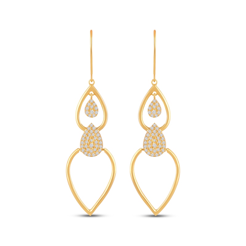 Main Image 2 of Multi-Diamond Teardrop Flip Dangle Earrings 1/2 ct tw 10K Yellow Gold