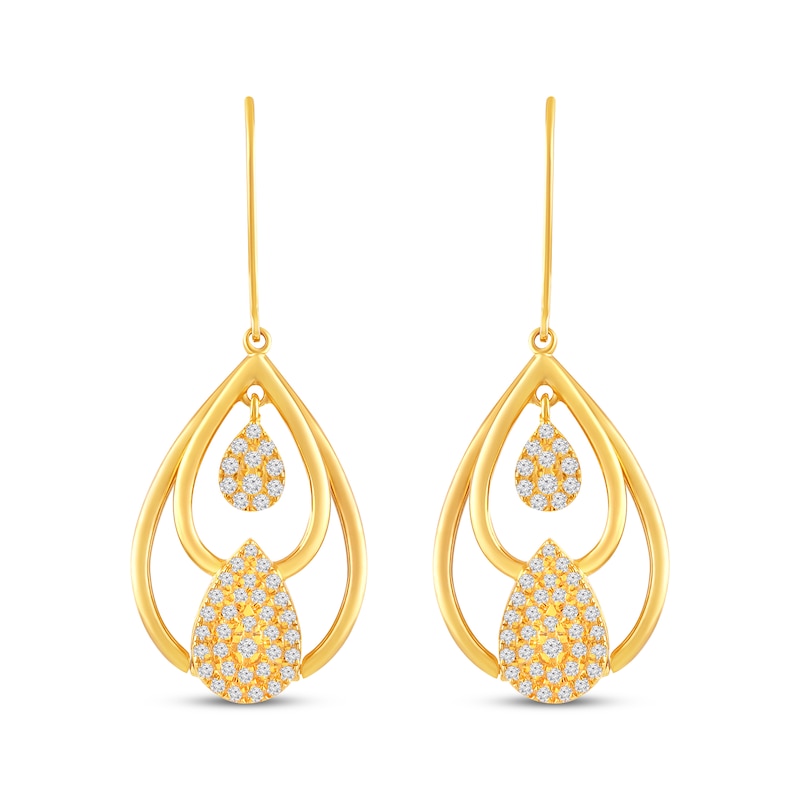 Main Image 5 of Multi-Diamond Teardrop Flip Dangle Earrings 1/2 ct tw 10K Yellow Gold