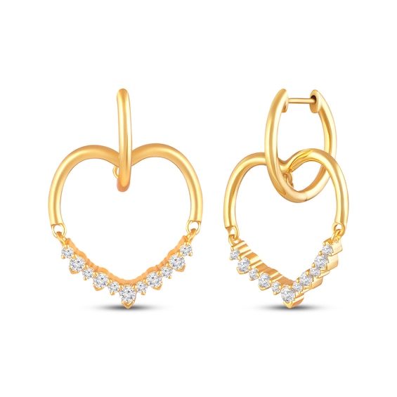 Diamond Heart Dangle Hoop Earrings 1/3 ct tw 10K Yellow Gold