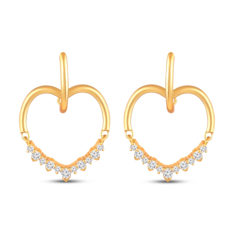 Main Image 2 of Diamond Heart Dangle Hoop Earrings 1/3 ct tw 10K Yellow Gold